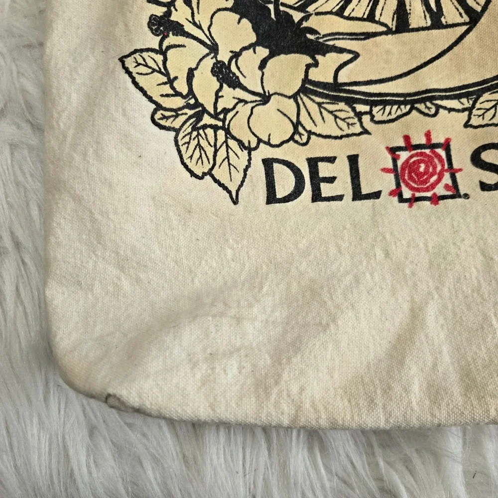 Del Sol Canvas Tote‎ Bag Cream Cotton Tropical Wave Hibiscus Beach Shopper